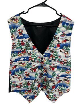 111 Main 1X Festive Polar Bear Snowmen Holiday Christmas Vest Kitschy Vintage